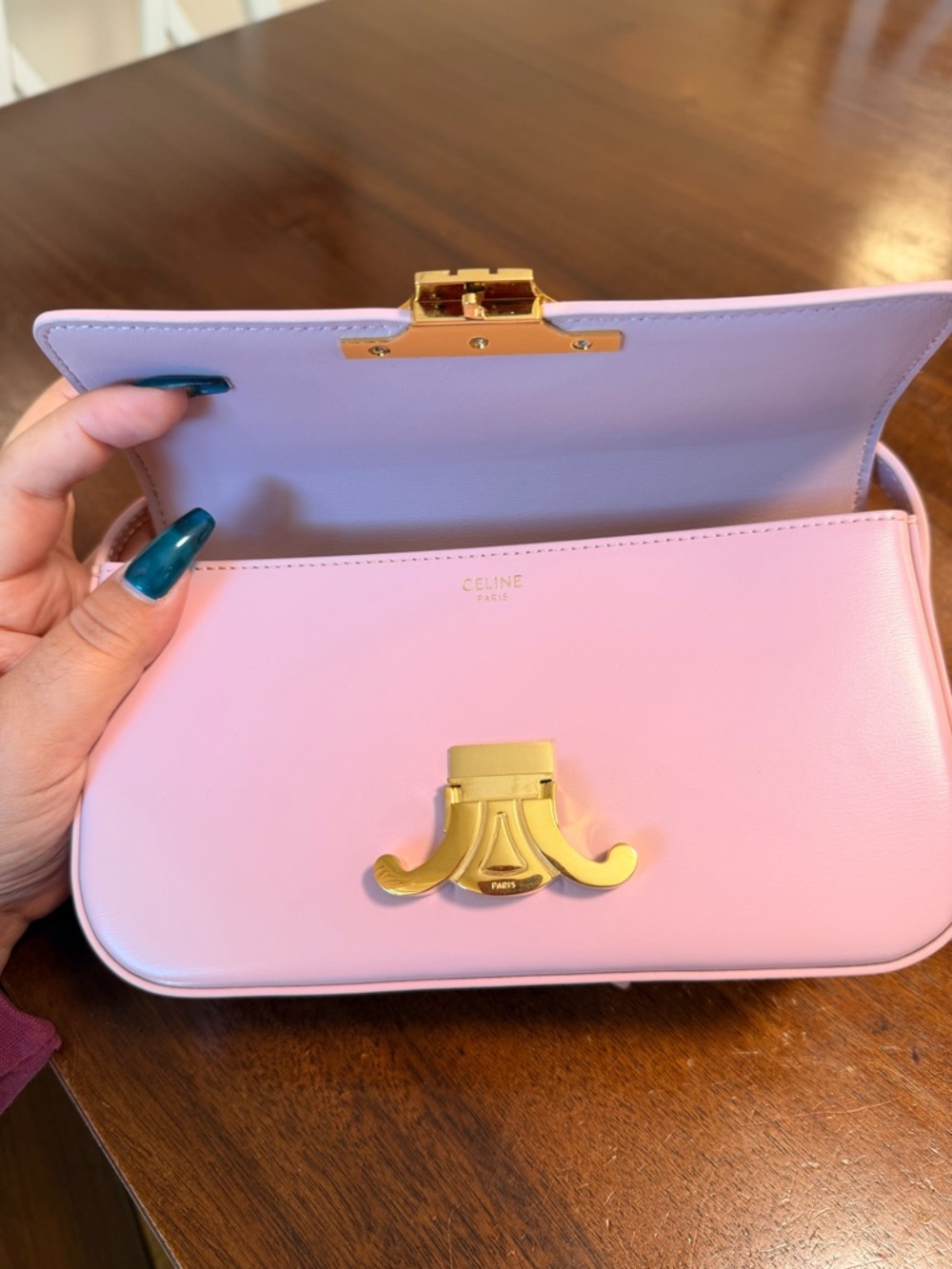 Celine Teen Shiny Calfskin Triomphe Shoulder Bag - Picture 5 of 6